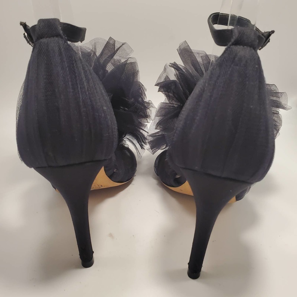 Isa Tapia Gigi Black Satin Tulle Oversized Bow Sandals Pumps Romantic, sz 37 - Picture 7 of 12